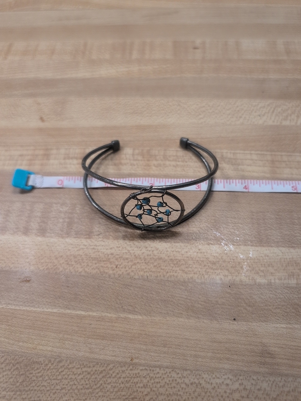 Native American Silver-Tone Dreamcatcher Cuff Bracelet with Turquoise Beads